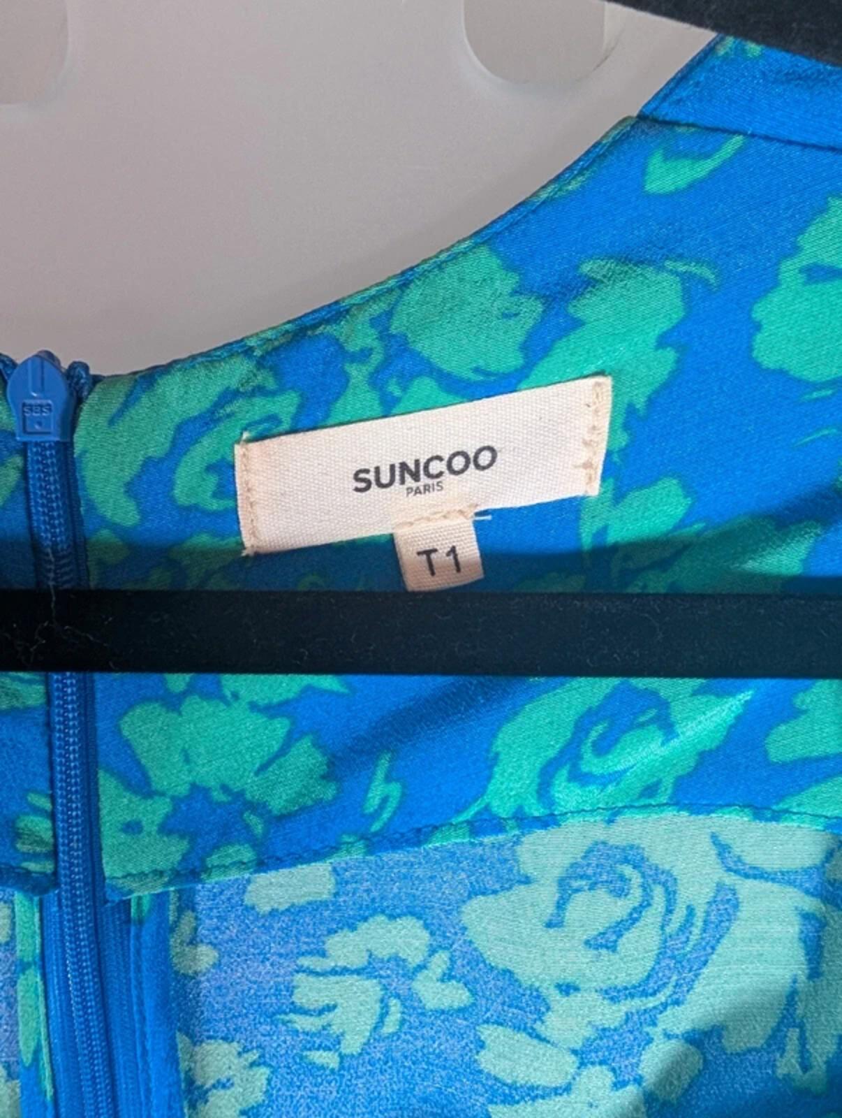 Suncoo Crista Floral Midi Dress T1 Puff Sleeve Sweetheart Neck