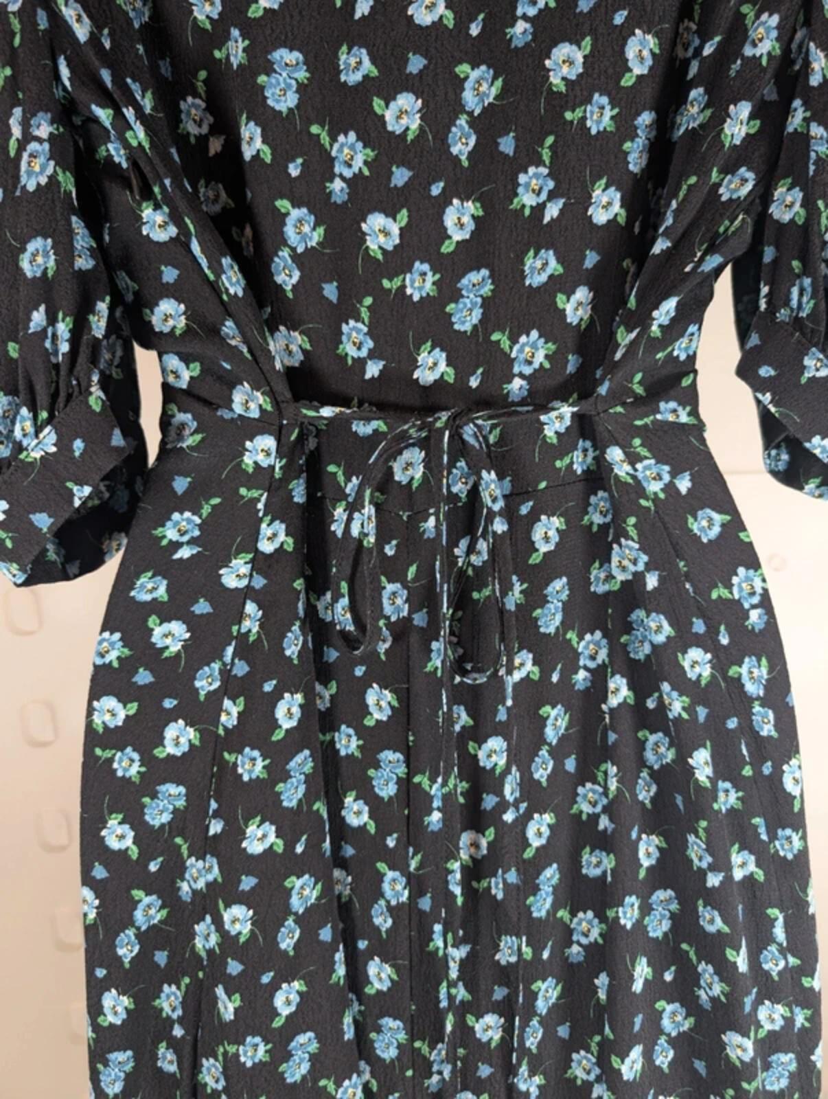 Nobody's Child Floral Maxi Dress Black Blue Ditsy Print UK12