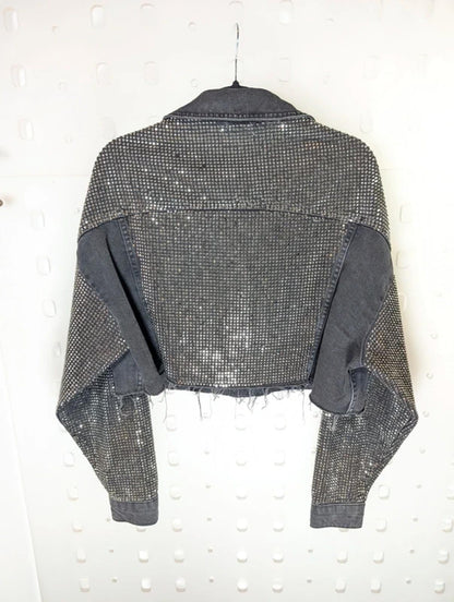 Topshop Heavily Studded Rhinestone Denim Jacket UK12 Cropped