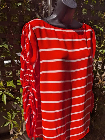 Studio by Preen Coral Stripe Ruched Sleeve Top UK16 NWT