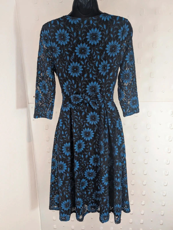Lindy Bop Lisette Blue Lace Dress UK8 Rockabilly Retro