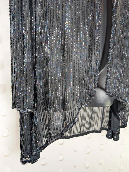 AS by Ronald Joyce Black Beaded Silk Cardigan Sheer Evening Layer M