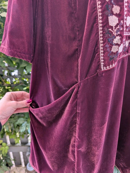 Free People Embroidered Velvet Mini Dress Burgundy Large