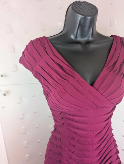 Adrianna Papell Ruched Bodycon Dress UK8 Magenta Stretch Occasion