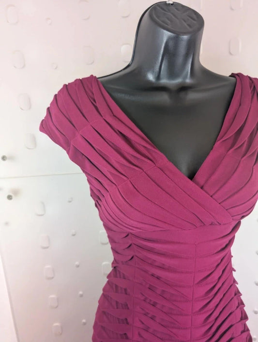 Adrianna Papell Ruched Bodycon Dress UK8 Magenta Stretch Occasion