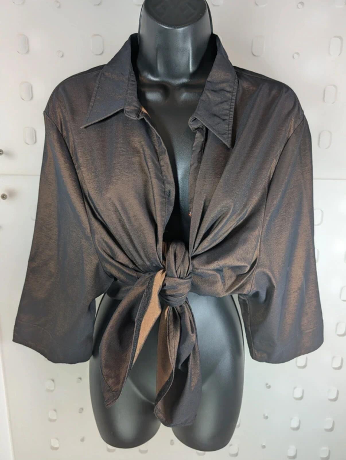Vintage Essence Brown Two Tone Taffeta Shirt UK24