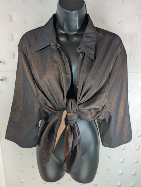 Vintage Essence Brown Two Tone Taffeta Shirt UK24