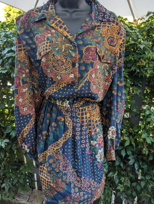 Vintage Leslie Fay Dresses Scarf Print Dress Petite UK18