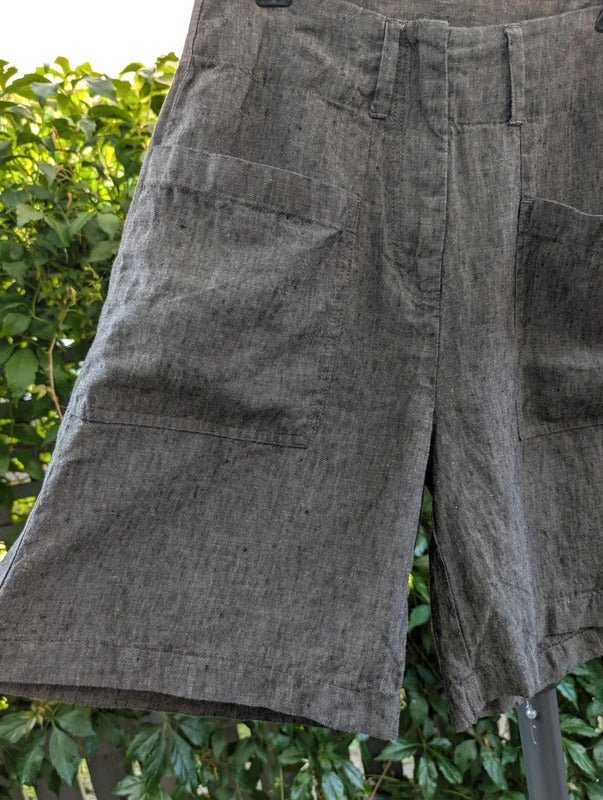 Wrap Linen Wide Leg Shorts Charcoal Grey High Waist