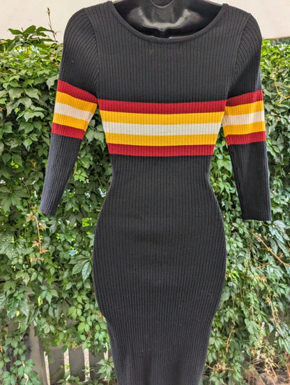 LU NYC Retro Stripe Ribbed Jumper Dress Black Size M