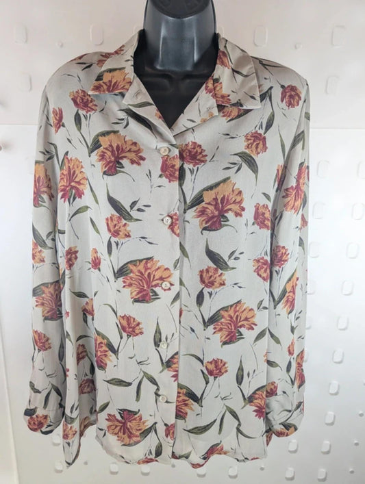 Nightingales 1980s Vintage Tulip Print Viscose Georgette Shirt UK14