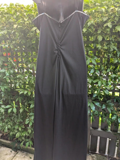 Vintage Black Evening Dress Silver Sequin Detail UK14
