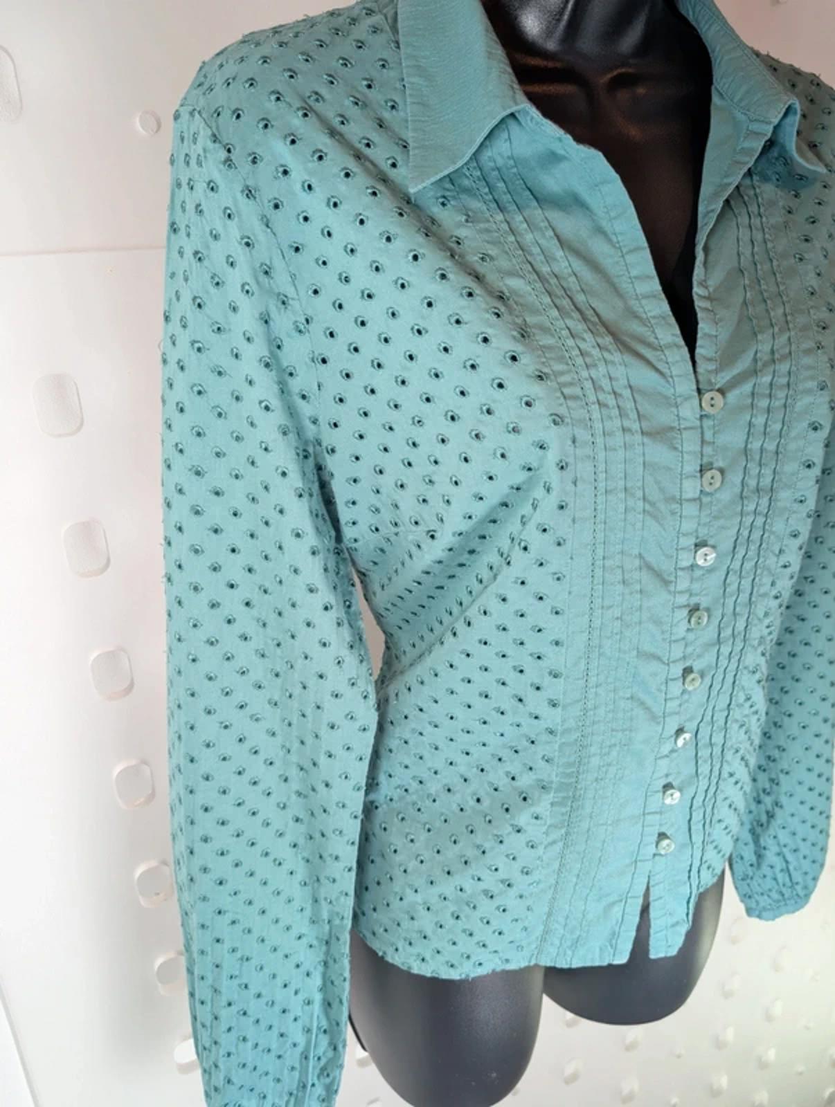 Laura Ashley Cotton Shirt Turquoise Embroidered UK 14