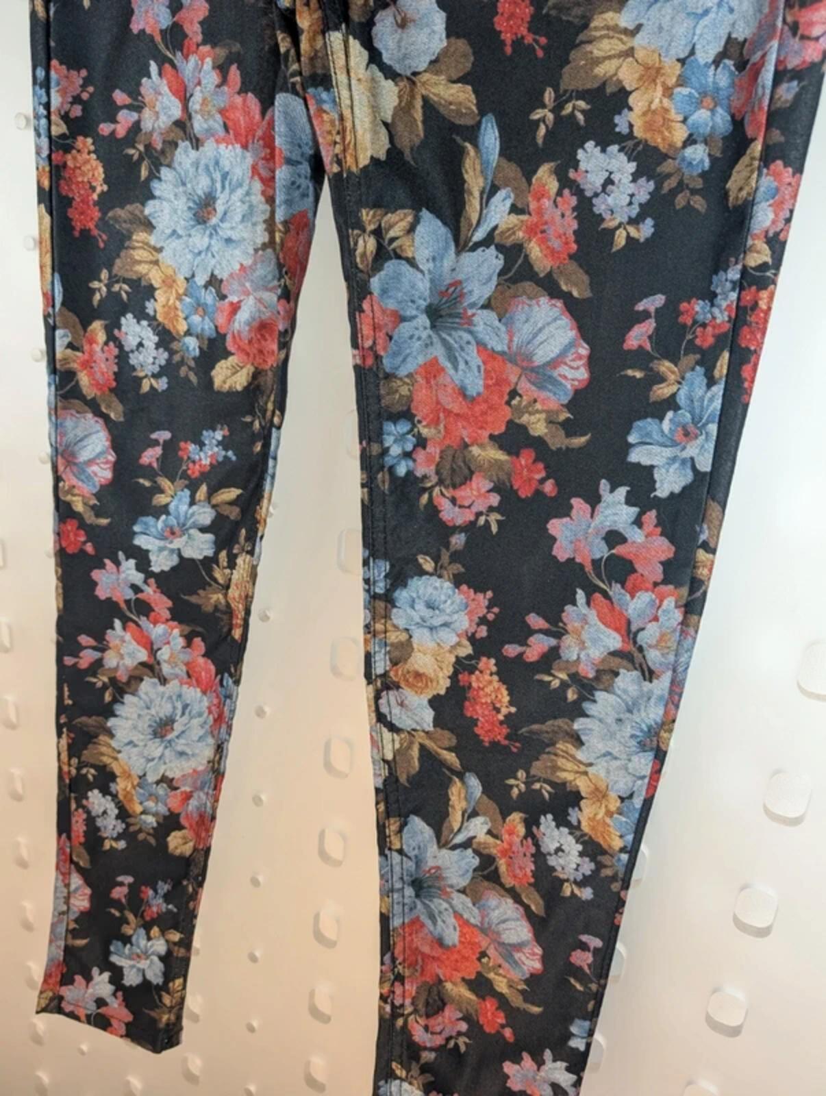 Dark Floral Jeans – High Waist Straight Leg – Statement Print – UK 10