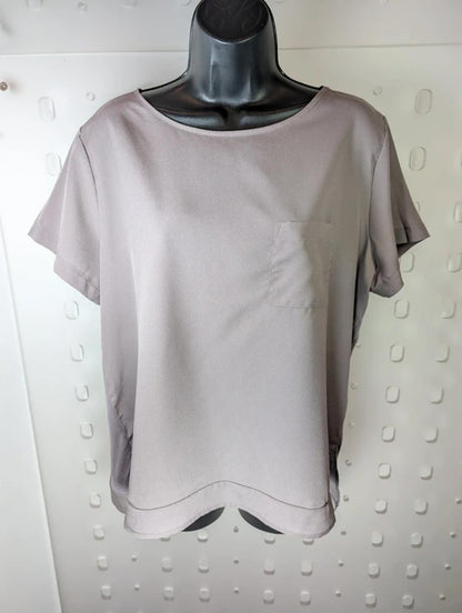 French Connection taupe mixed-fabric T-shirt with pocket large