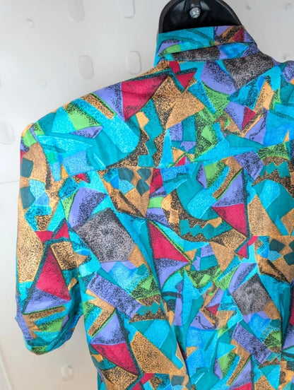 Vintage Patra Pure Silk Blouse Colourful Print Short Sleeve Shoulder Pads EU 38