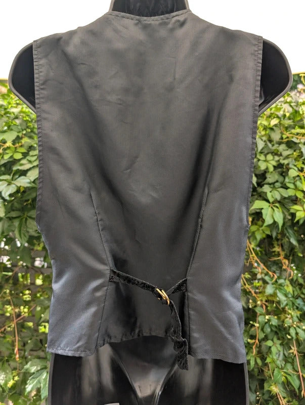 Vintage Velvet Burnout Waistcoat Black Size 40