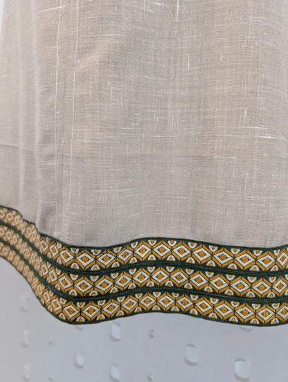 Vintage Handmade Beige Dress Geometric Trim Approx UK10 / 12