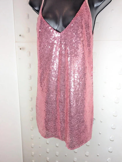 Pea Street Handmade Sequin Swing Dress Baby Pink Medium