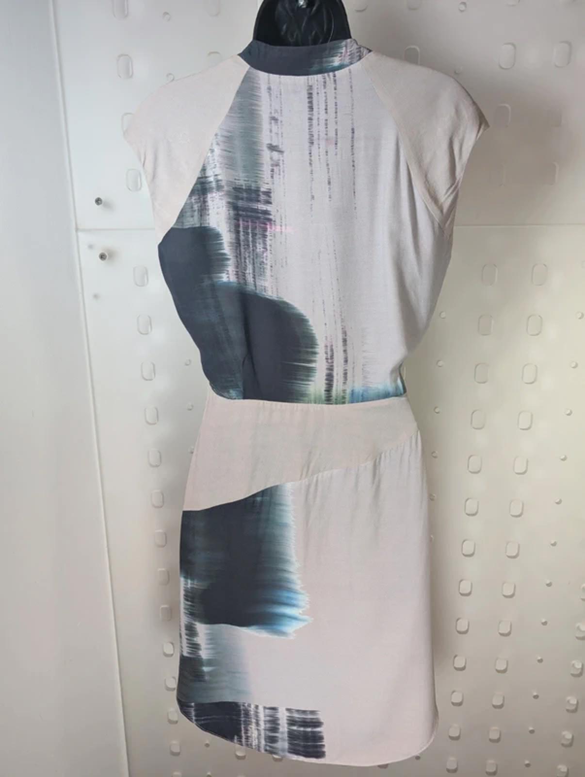 Reiss Taupe Digital Print Wrap Dress UK 10 Viscose Lined Occasion