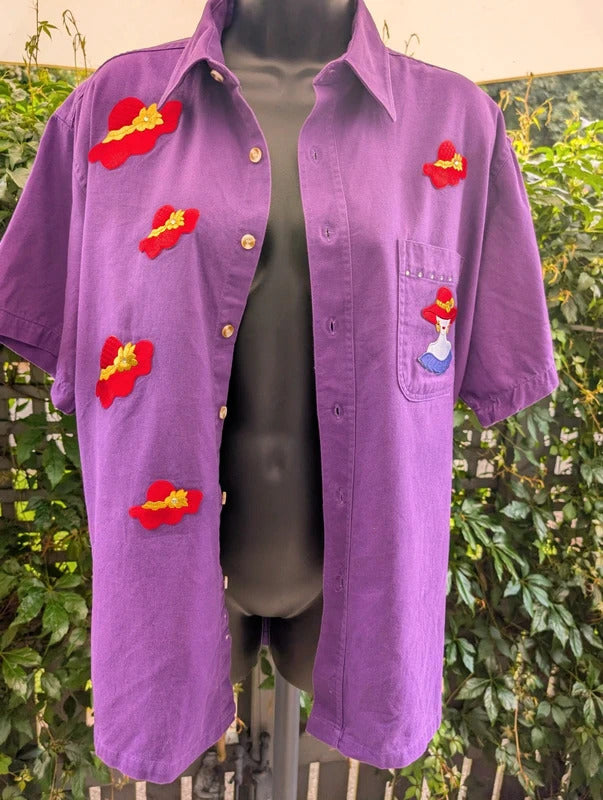 Vintage Infinity Fashions 'Warning' Purple Shirt Large