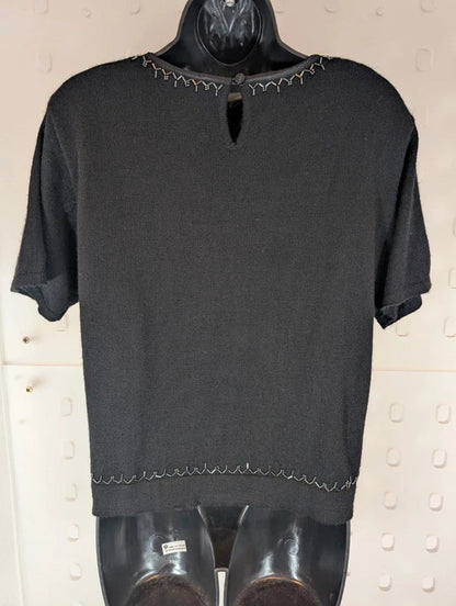 Petite Sophisticate Black Merino Wool Blend Knit Top L