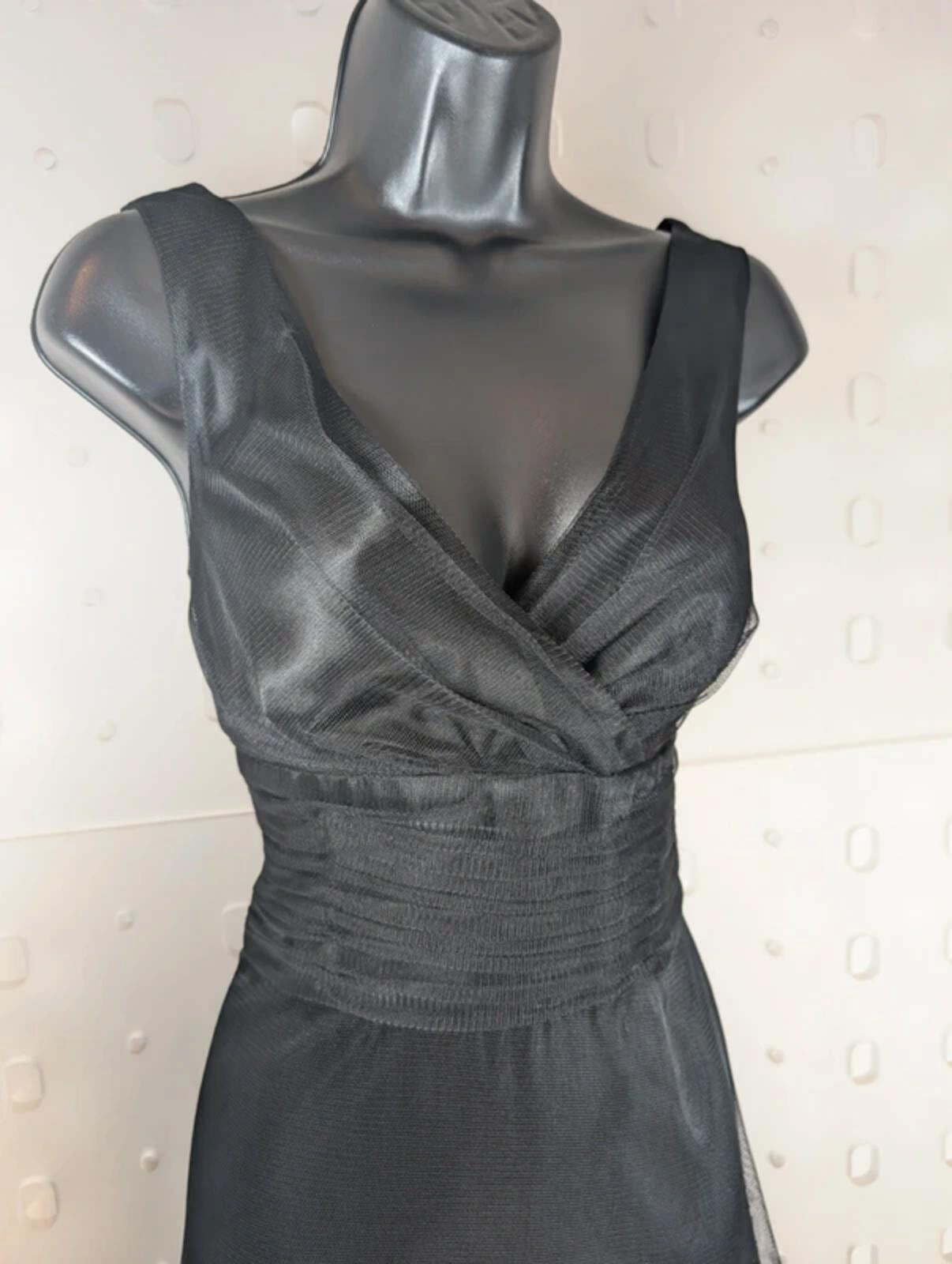 Monsoon Black Mesh Midi Dress Gothic Godet Panels Fit & Flare Approx UK 12