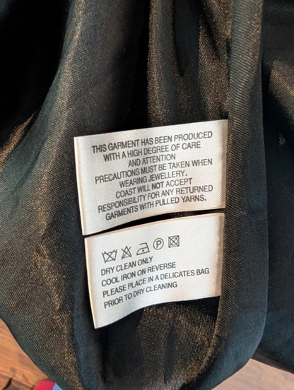 Coast Black Taffeta Fit & Flare Dress UK12 Gothic Sheer Panel