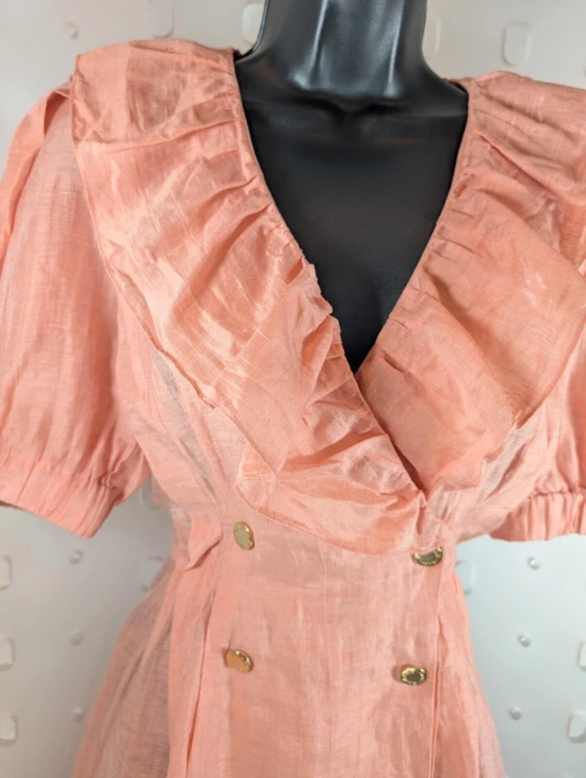 Sandro Peach Linen Blend Wrap Dress Statement Collar Parisian Chic UK10/12