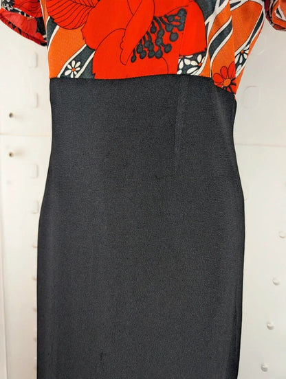 Vintage 1970s Handmade Floral Black Maxi Dress