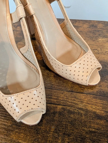 Jaeger Nude Perforated Leather Peep Toe Slingback Heels EU39 UK6