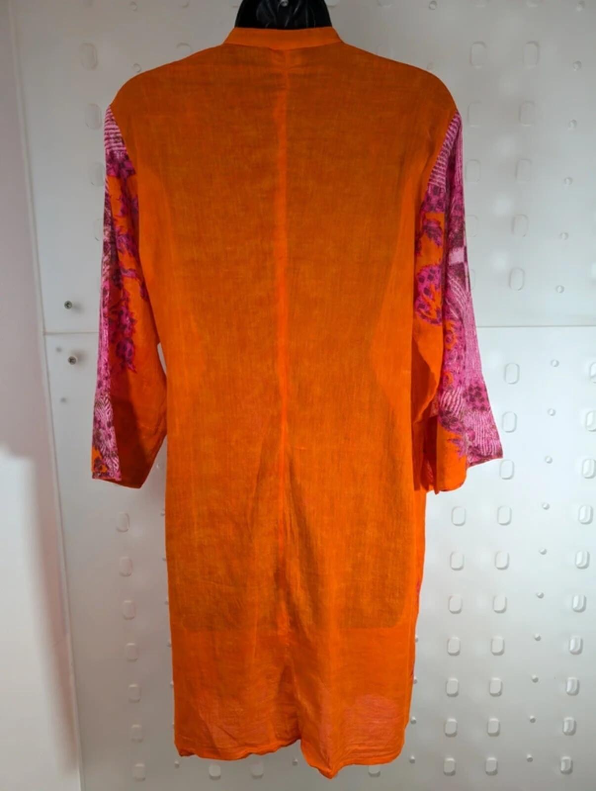 Indian Emporium Cotton Kaftan Beach Cover Up Orange Pink
