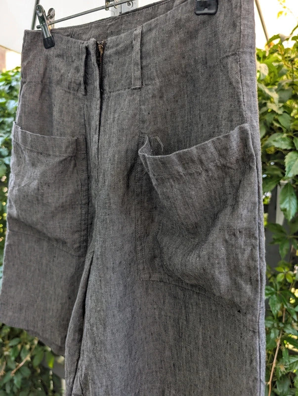 Wrap Linen Wide Leg Shorts Charcoal Grey High Waist