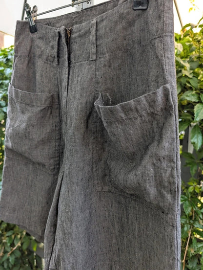 Wrap Linen Wide Leg Shorts Charcoal Grey High Waist