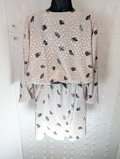 Vintage 80s Champagne Jacquard Drop Waist Dress Draped EU40 Medium