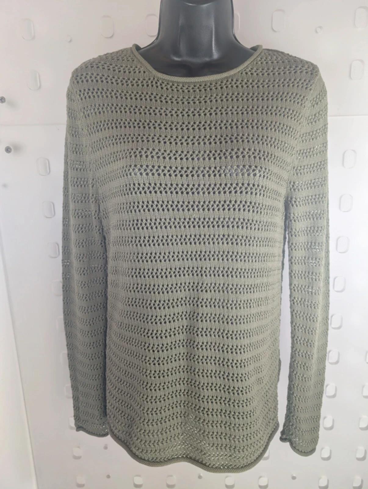 Carolyn Donnelly The Edit Khaki Crochet Longline Knit Cotton Boho Jumper S