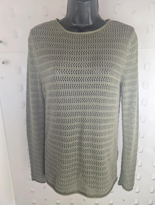 Carolyn Donnelly The Edit Khaki Crochet Longline Knit Cotton Boho Jumper S