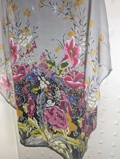 Simply Rhona Resort Wear Floral Kaftan Grey Multi Medium