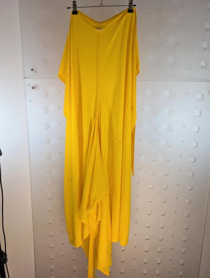 Yellow Wrap Tie Trousers Split Side Festival Boho Sequin Embroidered Free Size