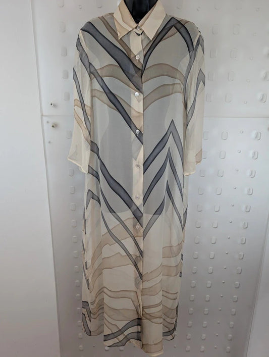 Vintage Max Mara Pura Seta Pure Silk Geometric Maxi Shirt Dress Made in Italy
