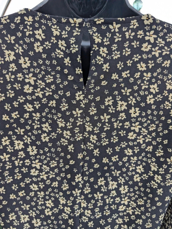 Mango Ditsy Floral Mini Dress Black Yellow Medium