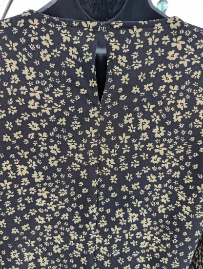 Mango Ditsy Floral Mini Dress Black Yellow Medium