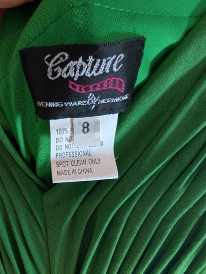 Capture by Hermione Green Evening Dress UK8 Embellished Straps Maxi Occasion