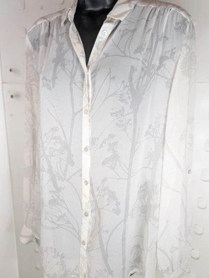 Mint Velvet Elderflower Print Sheer Blouse White UK12