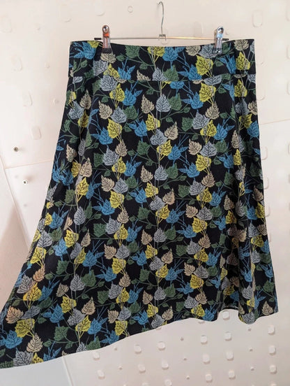 Patra Cotton Needlecord Leaf Print Midi Skirt Medium
