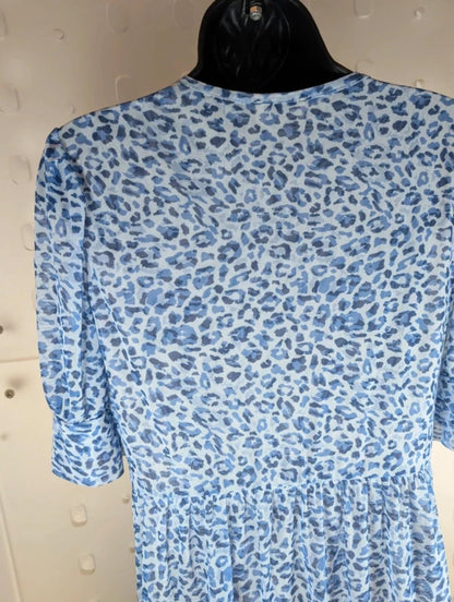 Baum und Pferdgarten Blue Leopard Mesh Midi Dress UK10–12 Puff Sleeve
