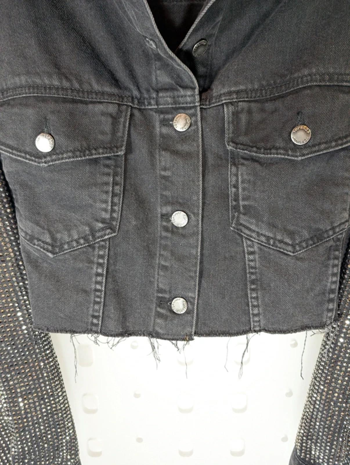Topshop Heavily Studded Rhinestone Denim Jacket UK12 Cropped