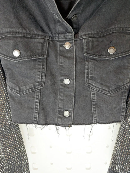 Topshop Heavily Studded Rhinestone Denim Jacket UK12 Cropped