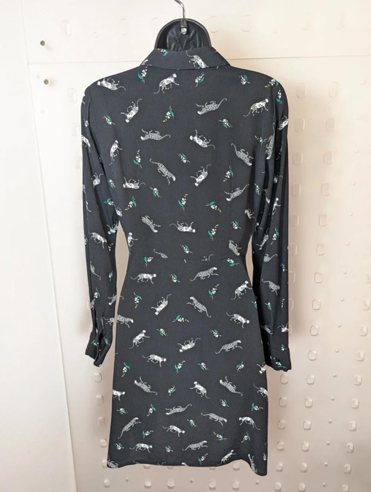 Warehouse Black & White Leopard Animal Print Dress UK8 Button Front Viscose