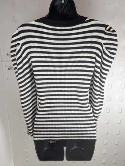 Morgan De Toi Striped Knit Top Skull Buttons Medium